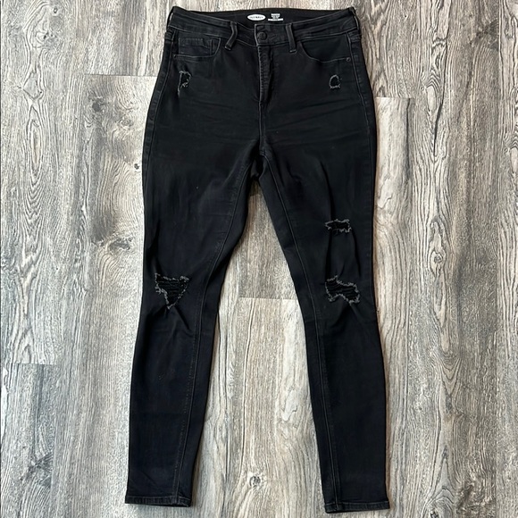 Old Navy Jeans Black Rockstar Super Skinny High Rise Jeans Size 6 Distressed - Picture 1 of 11